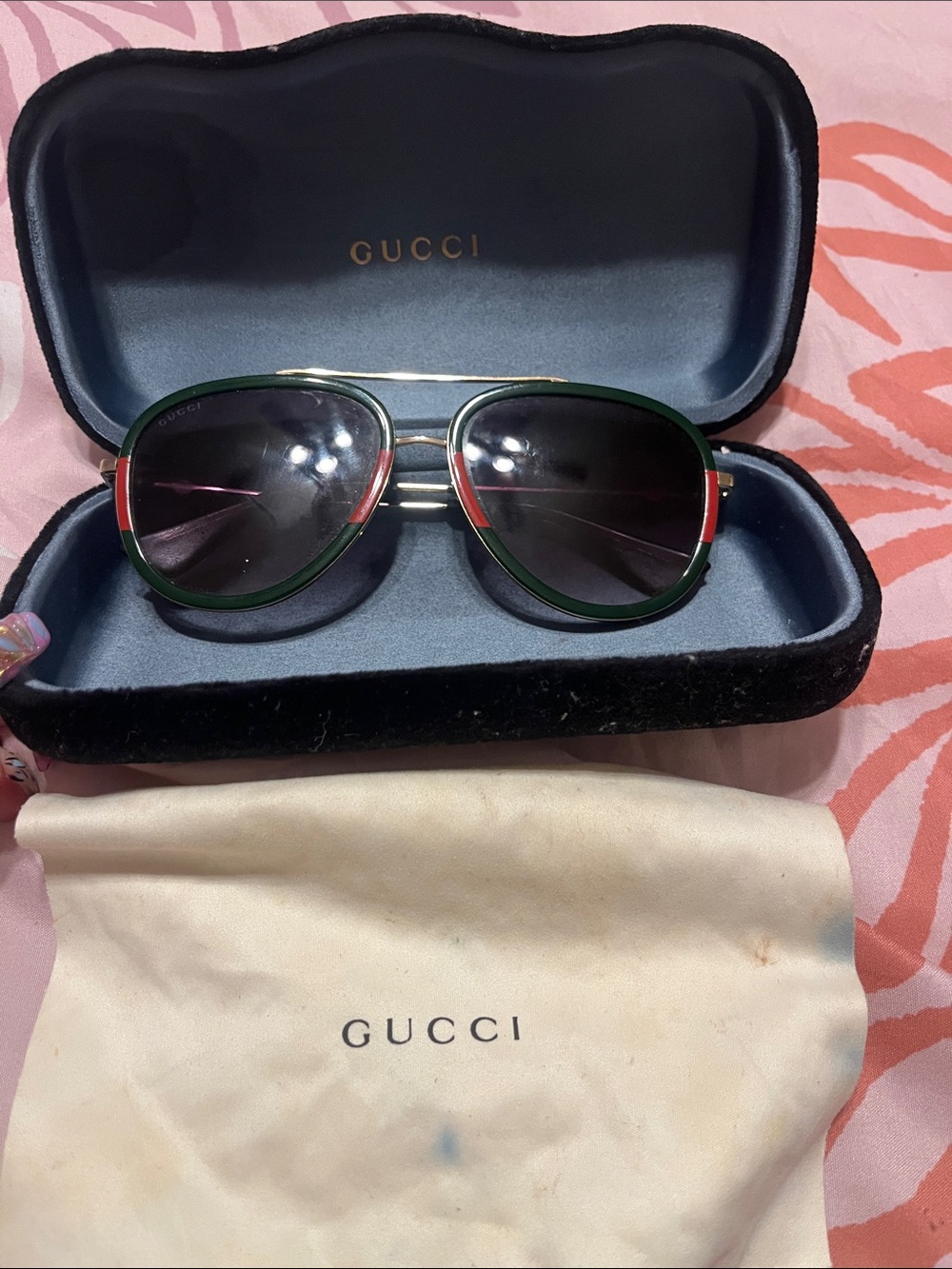 Pre-Loved Gucci Pilot Aviators in Green and Red Accents